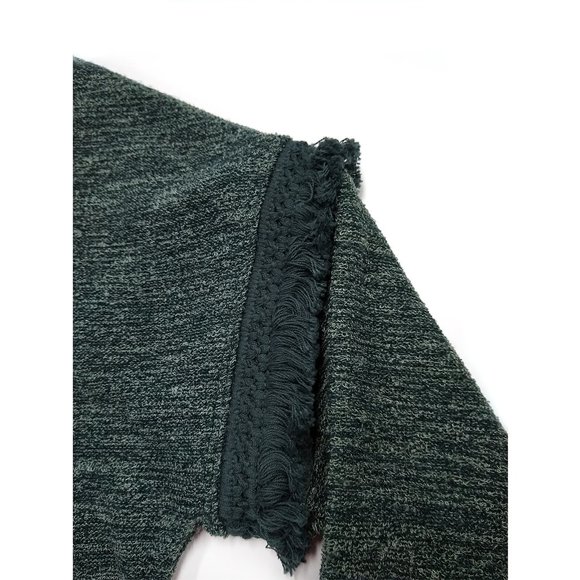 KNOX ROSE Fringed SWEATER Heathered Green French Terry: Oversized XS or Reg M - Picture 2 of 12